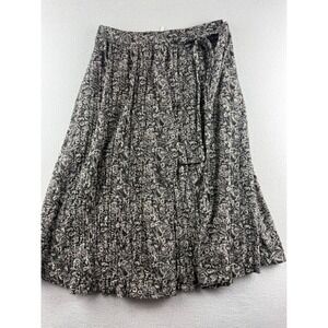 Free People Floral Crinkle Midi Skirt Black Cream Side Tie A-Line Size 4